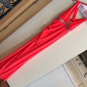 Hot pink and silver sequin prom dress